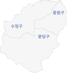 수정구(단대동/복정동), 중원구(상대원동), 분당구(수내동/정자동/운중동) 지도